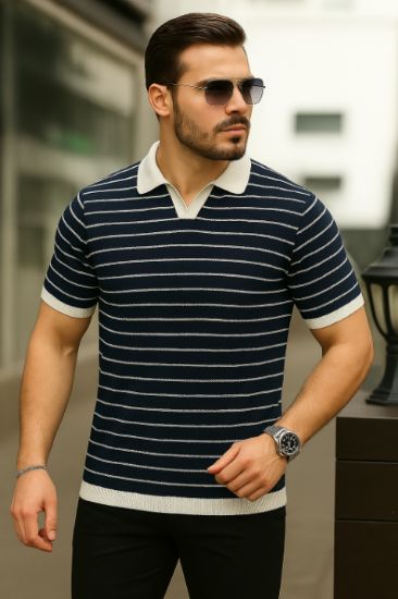 Erkek Kısa Kollu çizgi Desenli örme Kumaş Tshirt resmi